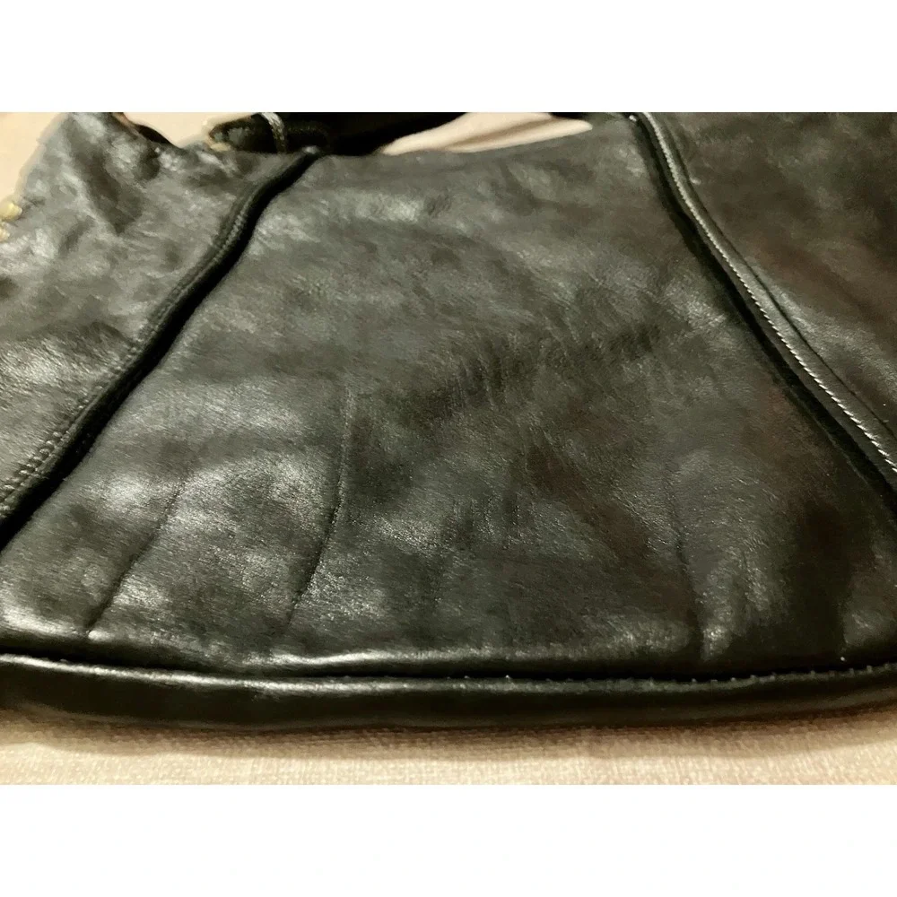 Bolsa Nova Anna Hobo Italian Black Washed Supple Leather Studded Shoulder Bag